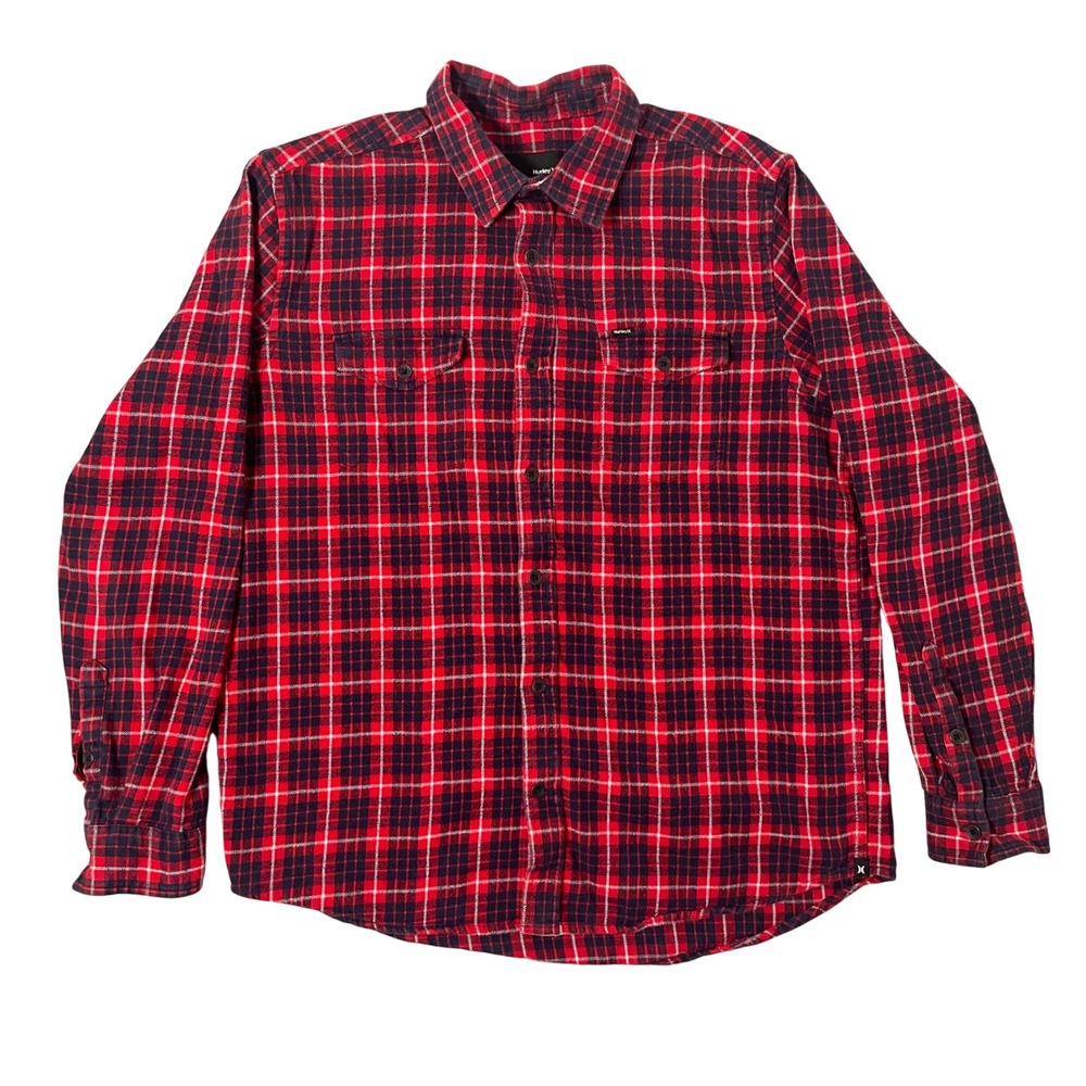 Hurley Flannel Mens Large Red Plaid Flannel Cabin Core Rugged Lumberjack Classic